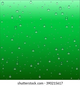 Abstract dark green and turquoise gradient background with clear water drops texture, vector illustration