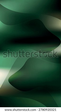Abstract dark green vertical background with fluid wavy shapes for mobile wallpaper. Abstract green gradient background with elegant flowing curves and soft light effects.