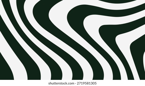Las Abstractas rayas onduladas de color verde oscuro y blanco crean un patrón dinámico y fluido con líneas atrevidas y curvas orgánicas, ideales para un fondo visual o elemento de diseño moderno y llamativo.