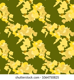 Abstract dark green and yellow background as UFO camouflage. Seamless repeat bright pattern usable as camo, wallpaper, backdrop or for print for textile or wrapping paper