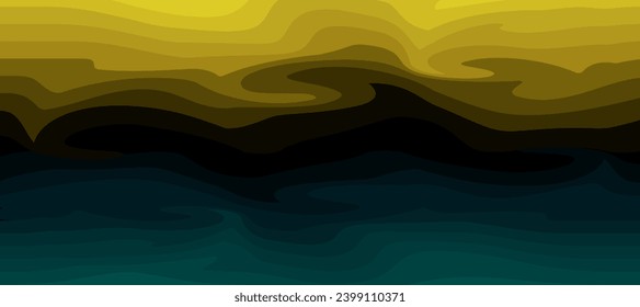 abstract dark green yellow deep ocean waves background