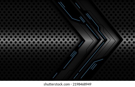 Abstract dark grey arrow blue energy power cyber direction geometric on metallic circle mesh design modern luxury futuristic background vector illustration.