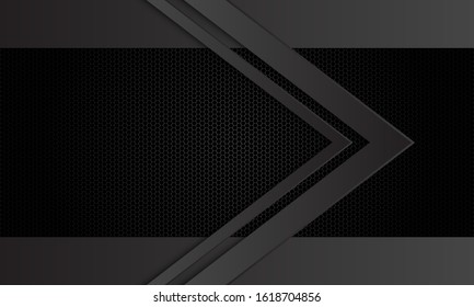 Abstract dark grey arrow direction on black hexagon mesh pattern design modern luxury futuristic background vector illustration.