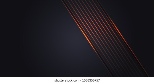 Abstract dark grey background with orange light line on blank space. Futuristic dark luxury modern technology background. Vector illustration.