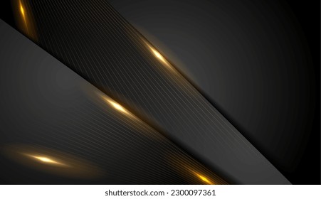 Abstrakter, dunkelgrauer Hintergrund mit orangefarbenen, goldenen, leuchtenden Linien. Vektortechnik-Design