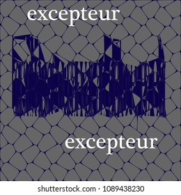 Abstract dark grey background, raised surface, the text is blue. Cracks.