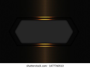 Abstract dark grey banner blank space overlap on gold hexagon mesh pattern design modern luxury futuristic background vector illustration.