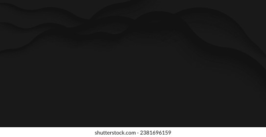 Resumen de fondo gris oscuro y negro con diseño 3d ondulado en capas y espacio para texto para afiche, sitio web, folleto, pancarta. Ilustración del vector