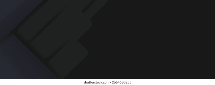 Abstraktes dunkelgraues und schwarzes Banner mit geschliffenem, geschichtetem 3D-Design und Platz für Text