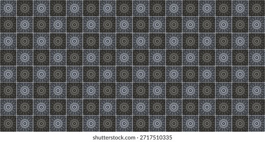 Abstractas Gris Oscuro Azul Mandala Sunburst Grid Pattern Seamless Geométrico Decorativo Diseño de Fondo de pantalla de Vector