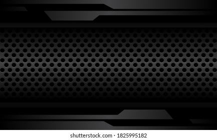 Abstract dark grey cyber line on circle mesh pattern metallic blank space design modern futuristic technology background vector illustration.