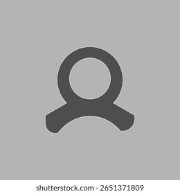 Abstractas figura gris oscuro con una cabeza circular y dos patas curvas sobre un fondo gris claro