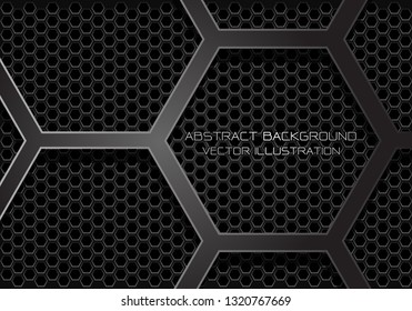 Abstract dark grey hexagon overlap on mesh design modern futuristic background vector illustration.