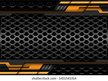 Abstract dark grey hexagon silver line with yellow geometric metal design modern technology futuristic background vector illustration.