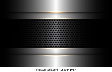 Resumen banner de malla de círculo de color gris oscuro en diseño plateado tecnología futurista moderna de lujo ilustración vectorial de fondo industrial.