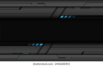 Abstract dark grey metallic circle mesh blue light power black line cyber geometric design modern technology futuristic creative background vector illustration.
