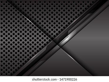 Abstract dark grey metallic circuit with cross line on circle mesh pattern design modern futuristic technology background vector illustration.