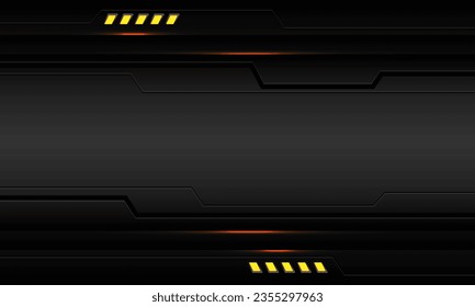 Abstract dark grey metallic cyber black line circuit shadow yellow light power design modern futuristic creative background vector illustration.