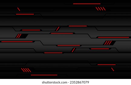 Abstract dark grey metallic geometric black shadow circuit line with red neno light design modern futuristic technology background vector illustration.