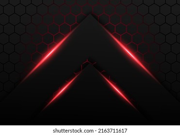 Abstract Dark Grey Metallic Overlap Red Light Hexagon Design Modern Luxury Futuristic Technology Background