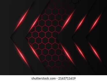 Resumen Gris oscuro Solapamiento metálico luz roja Hexágono Diseño de lujo moderno Tecnología futurista Fondo