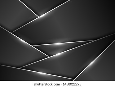 Abstract dark grey metallic polygonal pattern silver line design modern futuristic luxury background vector illustration.