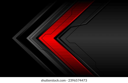 Abstract dark grey metallic red arrow cyber direction geometric on black design modern futuristic technology background vector illustration.