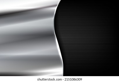 Abstract Dark Grey And Silver Chrome Lines With Overlap Dark Metal Textured Background Design.