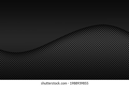 Abstract dark grey wave vector background with carbon fibre texture. Abstract metal geometric texture. Simple vector illustration