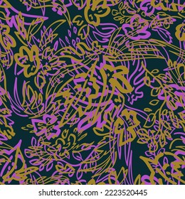 Resumen de la textura de grunge oscuro. Patrón floral dibujado a mano.