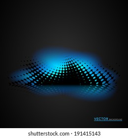 abstract dark halftone background design with glowing light effect