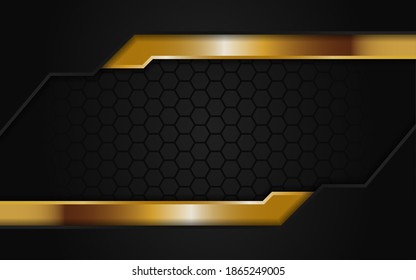 Abstract dark hexagon background with gold line
