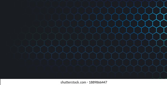 Abstract Dark Hexagon Pattern On Blue Green Neon Color Background Technology Style. Modern Futuristic Honeycomb Concept. You Can Use For Cover Template, Poster, Banner Web, Flyer. Vector Illustration