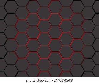 Abstract dark hexagon pattern on red background technology style. Modern futuristic geometric shape web banner design. You can use for cover template, poster, flyer, print ad. Vector illustration