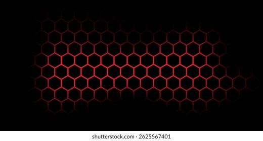 Abstract dark hexagon pattern on red neon background technology style. Modern futuristic geometric shape web banner design. You can use for cover template, poster, flyer, print ad. Vector illustration