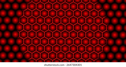 Abstract dark hexagon pattern on red neon background technology style. Modern futuristic geometric shape web banner design. You can use for cover template, poster, flyer, print ad. Vector illustration