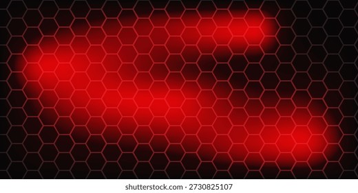 Abstractas patrón de hexágono oscuro sobre fondo de neón rojo estilo de tecnología. Diseño de Anuncio de Web de forma geométrica futurista moderno. Usted puede utilizar para la Plantilla de la cubierta, el cartel, el volante, el anuncio impreso. Ilustración vectorial