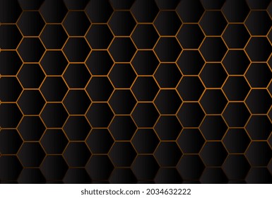 Abstract dark hexagon pattern with technology style on black background. Concept of modern futuristic geometric shape design. Cover template, poster, flyer, print ad. Flat cartoon vector illustration