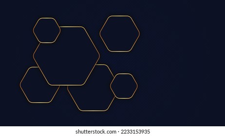 Abstract dark hexagon shape with golden line.
