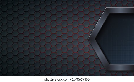 Abstract dark hexagonal futuristic background with frame. Vector illustration