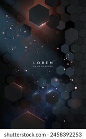 Abstract dark hexagons background with light effects