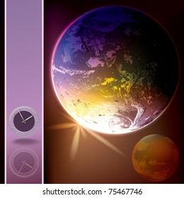 abstract dark illustration with clock on space background