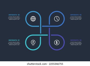 Abstract dark infographic with 4 elements template for web on a black background, business presentation