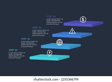 Resumen de infografía oscura con 4 elementos plantilla para web sobre fondo negro, presentación de negocios