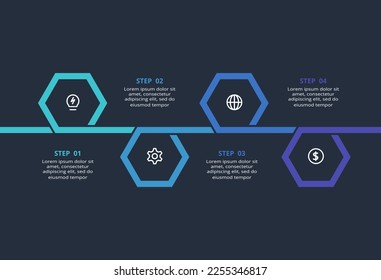 Abstract dark infographic with 4 elements template for web on a black background, business presentation