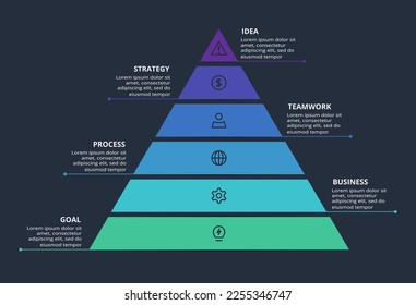 Abstract dark infographic with 5 elements template for web on a black background, business presentation