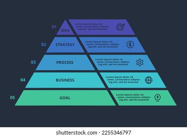 Abstract dark infographic with 5 elements template for web on a black background, business presentation