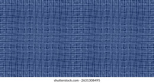 Abstrato escuro e luz grunge azul jeans padrão sem costura com desenho à mão ornamento de grade quadrada de linhas de traçado de pincel. Textura de tecido de linho para têxtil, papel de embrulho, tampa, superfície