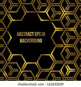 Abstract dark luxury gold shining 3d hexagon background with custom text copyspace 