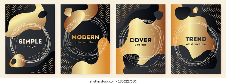 Abstract dark luxury pattern gold and black liquid organic forms vector set packaging templates black golden labels cover